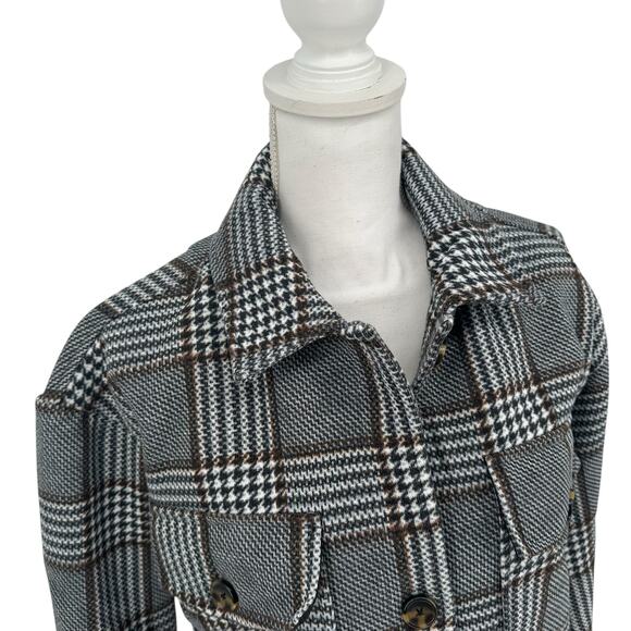 NWOT Black Tape_ White Blue Gray Plaid Trendy Button Front Jacket Sz Medium - Picture 2 of 9